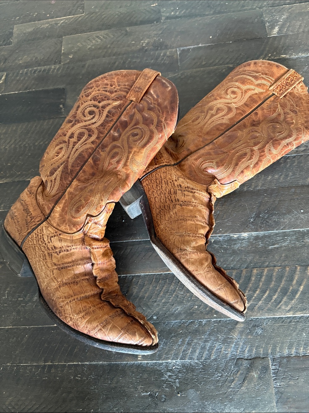 Vintage Durango Brown Alligator Caiman Print Western Cowboy Boots - Picture 3 of 9